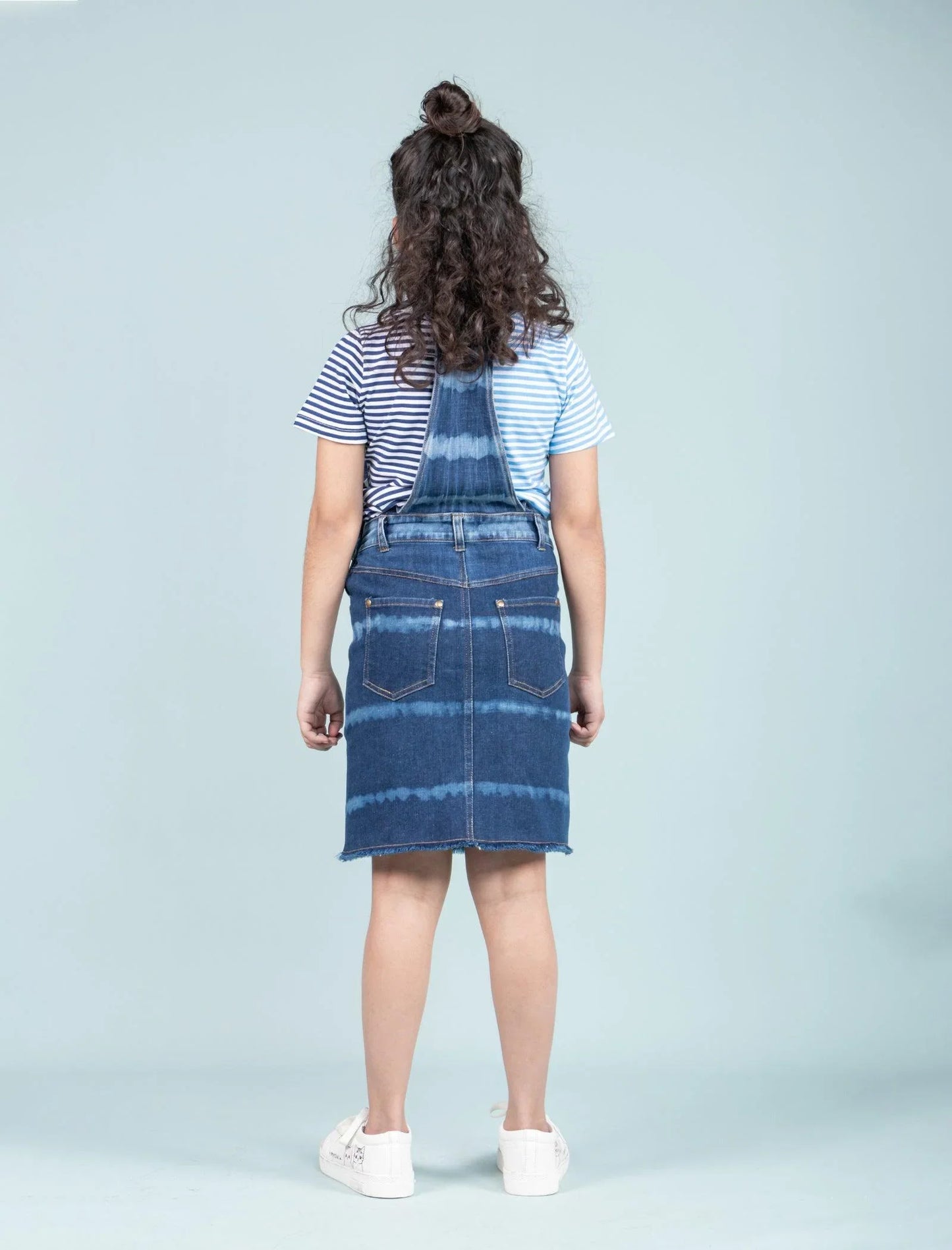 Girls Kids Tie Dye Denim Dungaree Dress (Dark Blue) - Tweeny Mini