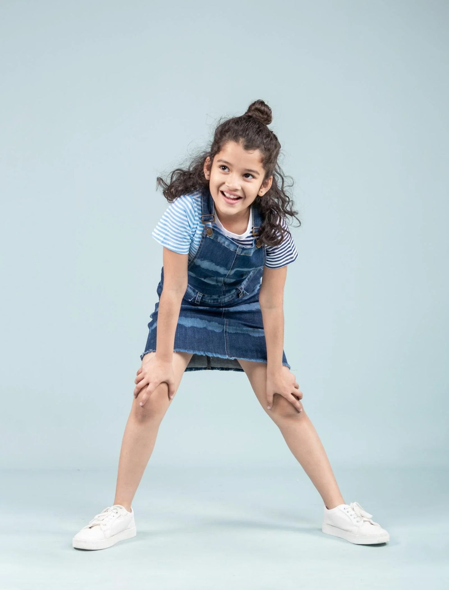 Girls Kids Tie Dye Denim Dungaree Dress (Dark Blue) - Tweeny Mini
