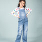 Girls Kids Denim Dungaree with Full Sleeve T-shirt Combo Set (Light Blue) - Tweeny Mini