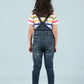 Girls Kids Denim Dungaree Set with Half Sleeve T-Shirt Combo (Dark Blue) - Tweeny Mini