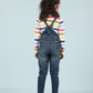 Girls Denim Dungaree with T-Shirt Full Sleeve Combo Set (Dark Blue) - Tweeny Mini