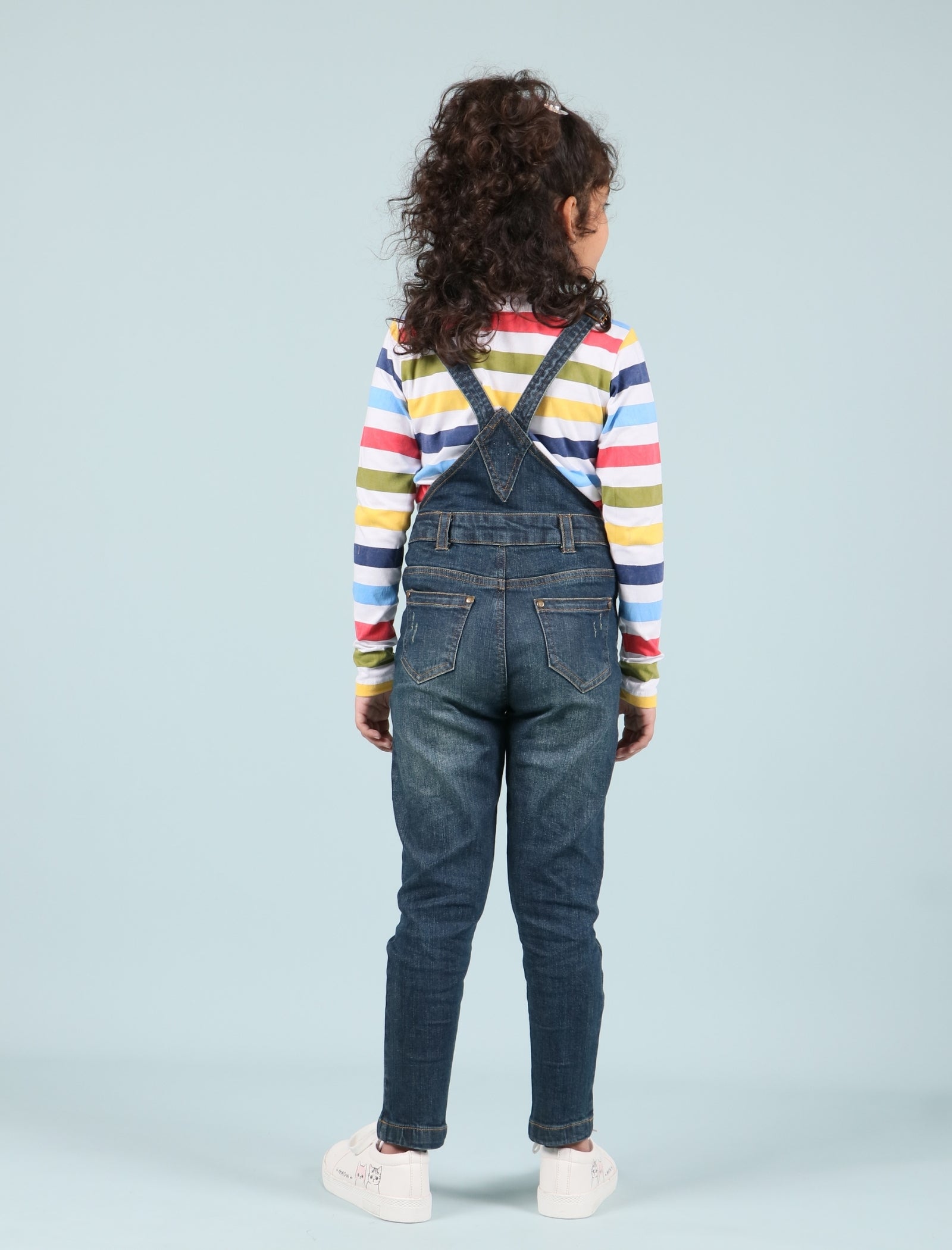 Girls Denim Dungaree with T-Shirt Full Sleeve Combo Set (Dark Blue) - Tweeny Mini