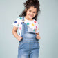 Denim Dungaree for Girls with Half Sleeves T'shirt (Light Blue) - Tweeny Mini