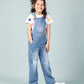 Denim Dungaree for Girls with Half Sleeves T'shirt (Light Blue) - Tweeny Mini