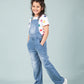 Denim Dungaree for Girls with Half Sleeves T'shirt (Light Blue) - Tweeny Mini