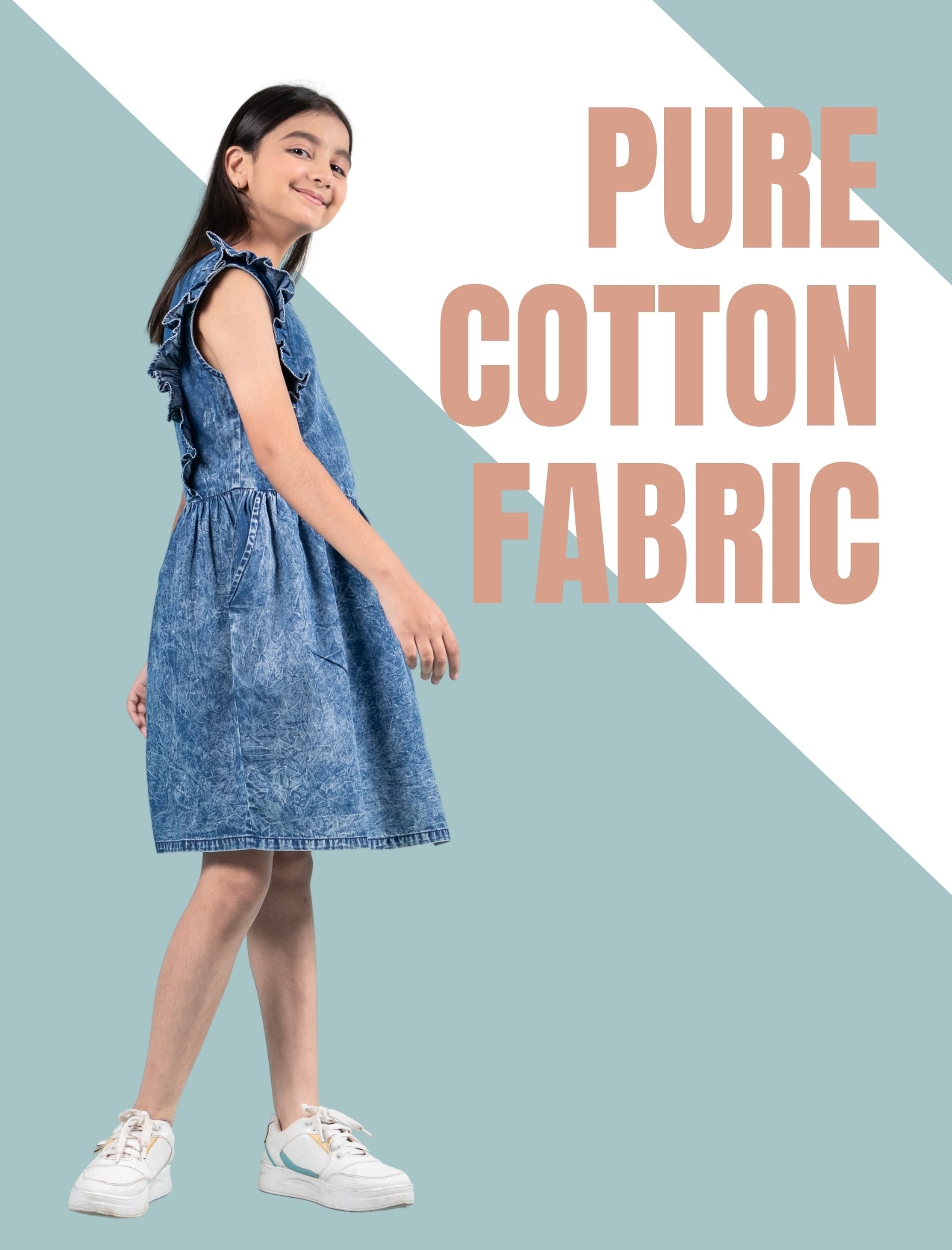 Premium Girls Kids Denim Frill Dress (Dark Blue) - Tweeny Mini