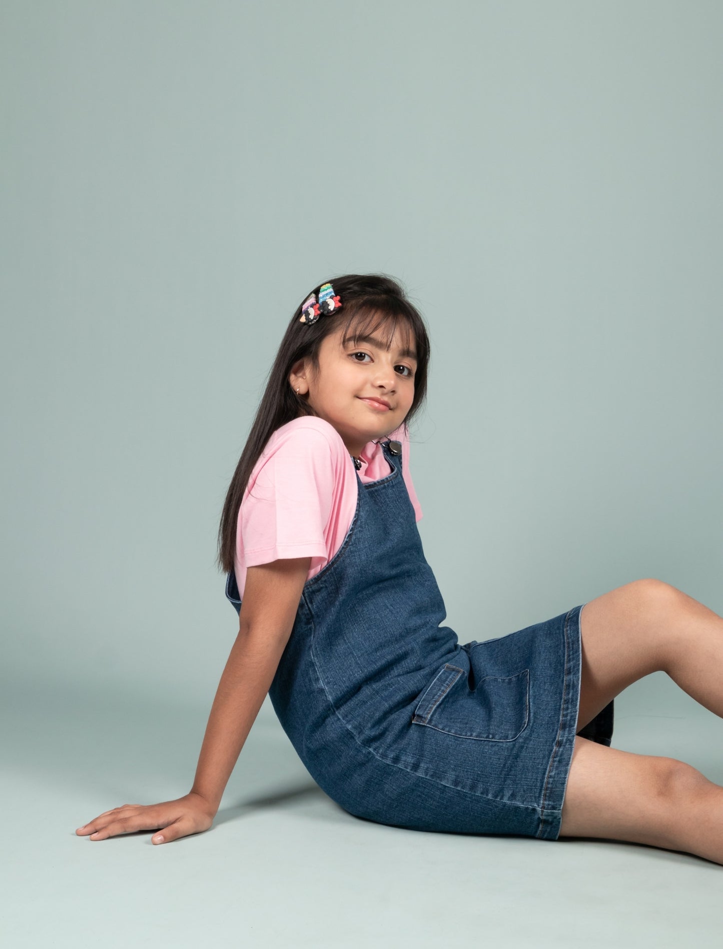 Girls Classic Denim Pinafore Dress (Blue) - Tweeny Mini