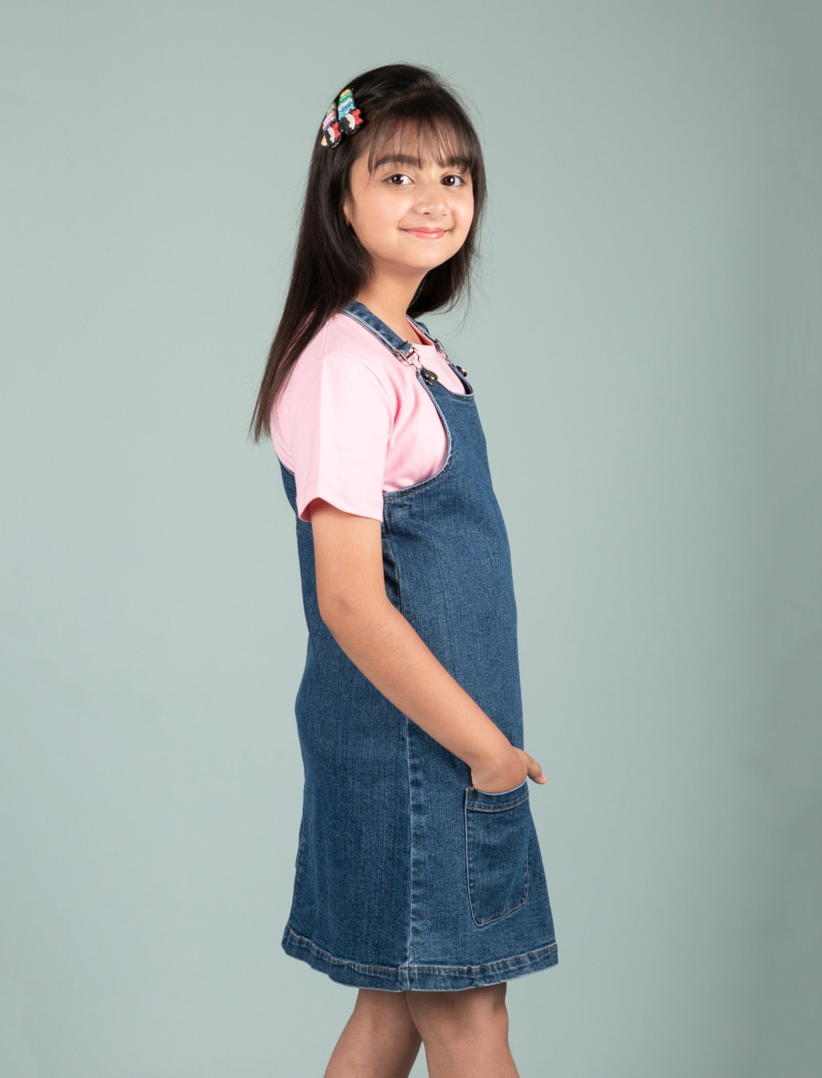 Girls Classic Denim Pinafore Dress (Blue) - Tweeny Mini