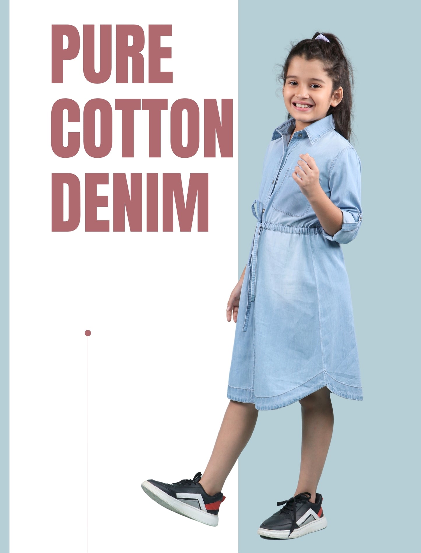 Long Sleeves Denim Shirt Dress for Girls Kids (Light Blue) - Tweeny Mini