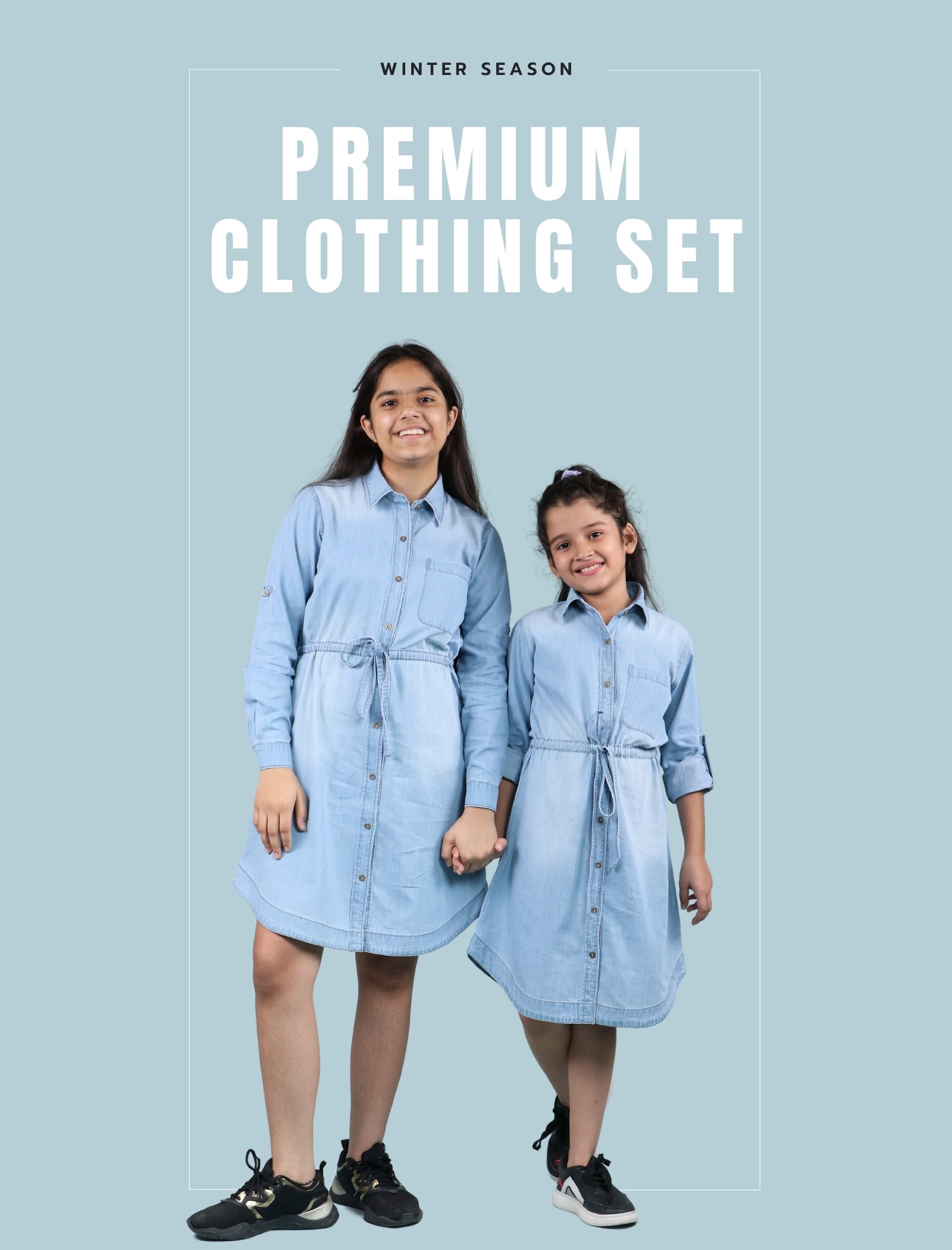 Long Sleeves Denim Shirt Dress for Girls Kids (Light Blue) - Tweeny Mini