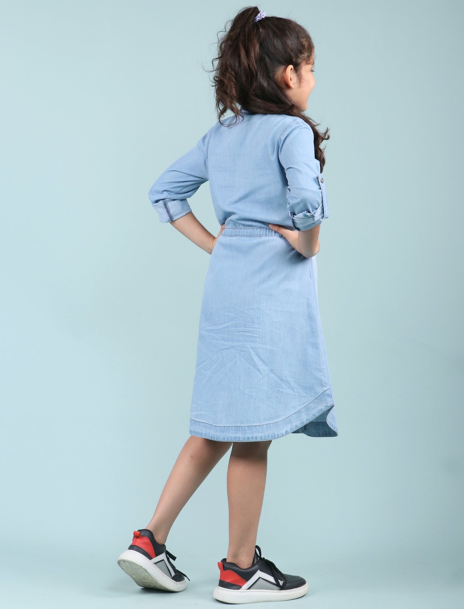 Long Sleeves Denim Shirt Dress for Girls Kids (Light Blue) - Tweeny Mini