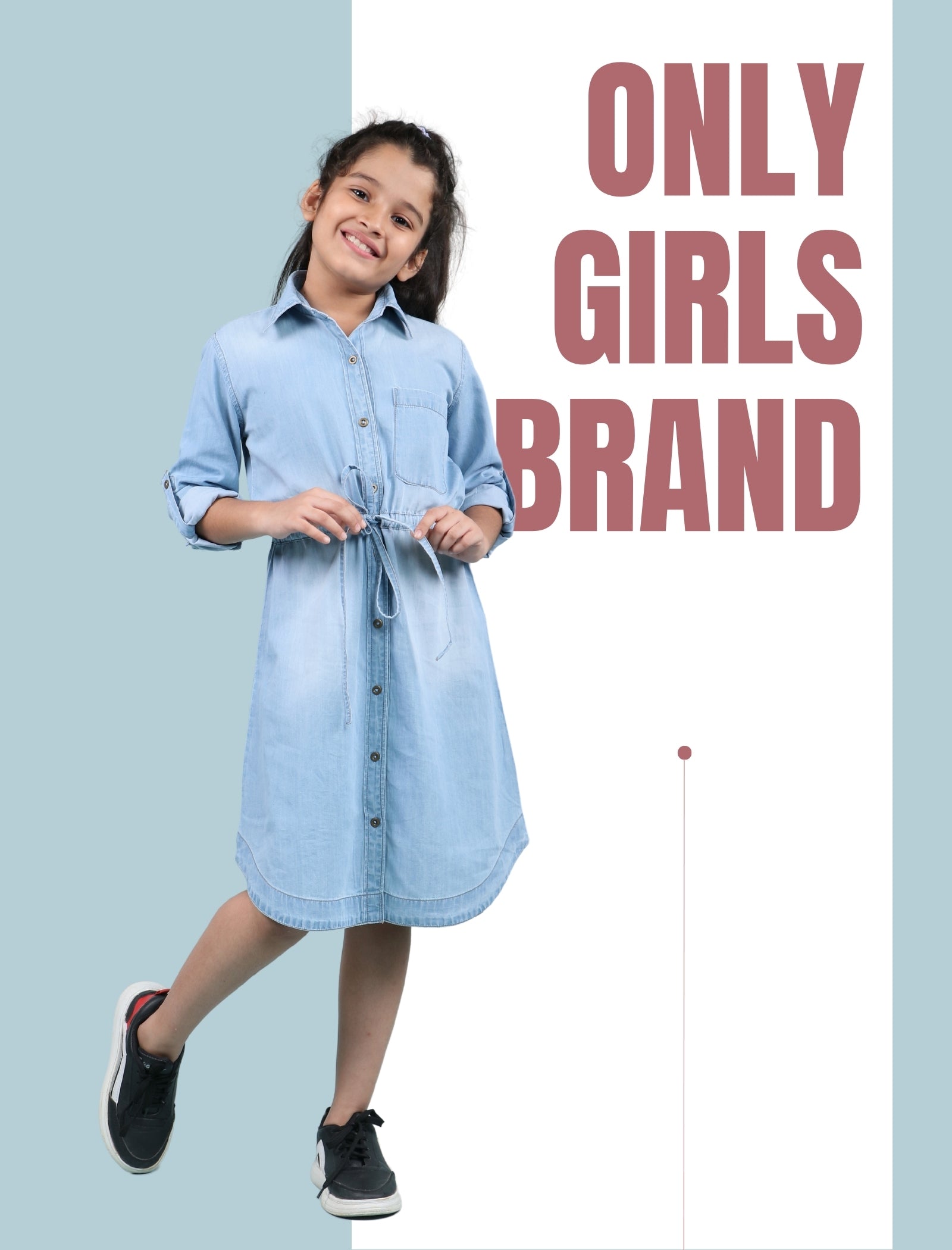 Long Sleeves Denim Shirt Dress for Girls Kids (Light Blue) - Tweeny Mini
