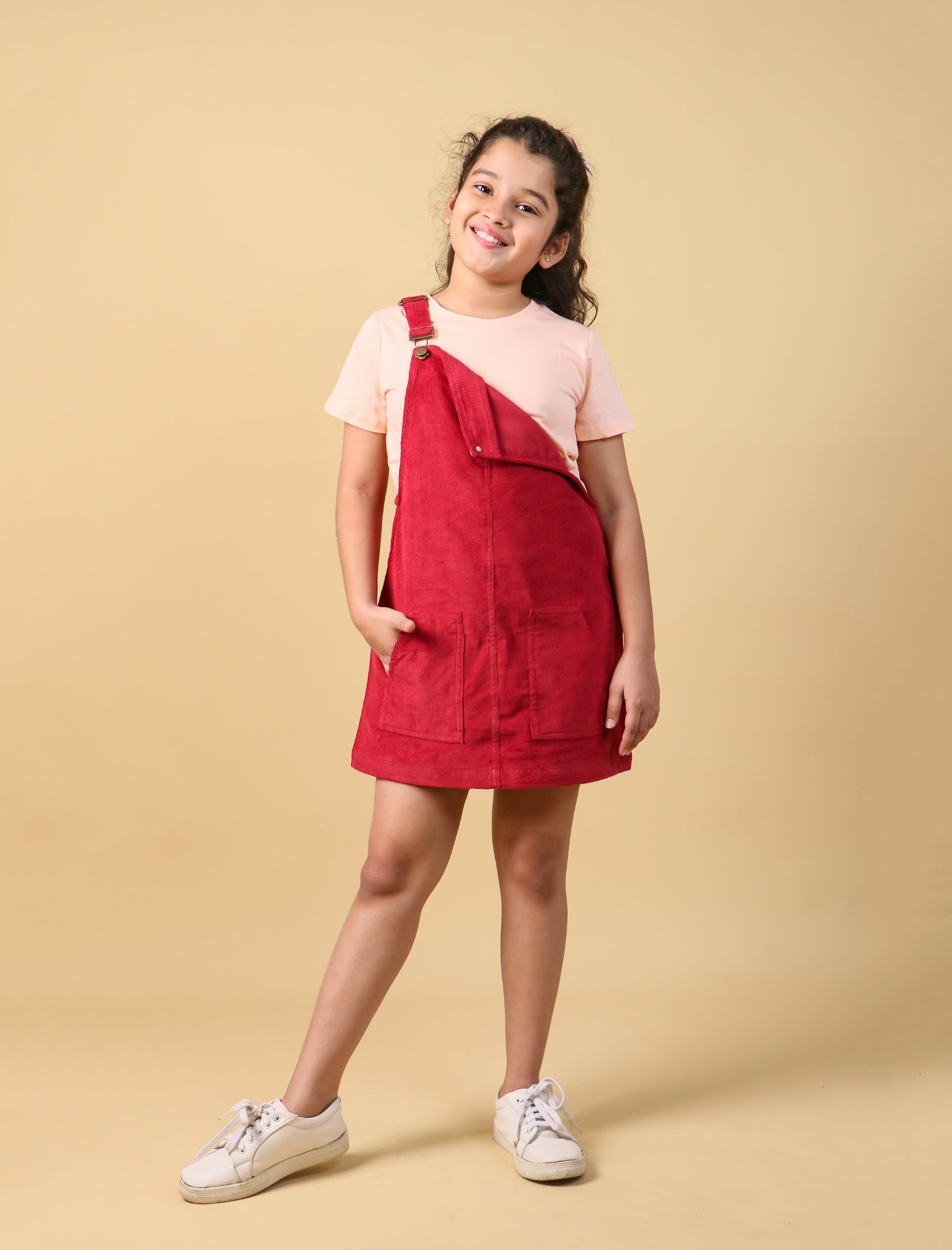 Classic Corduroy Pinafore Dress for Girls Kids (Red) - Tweeny Mini