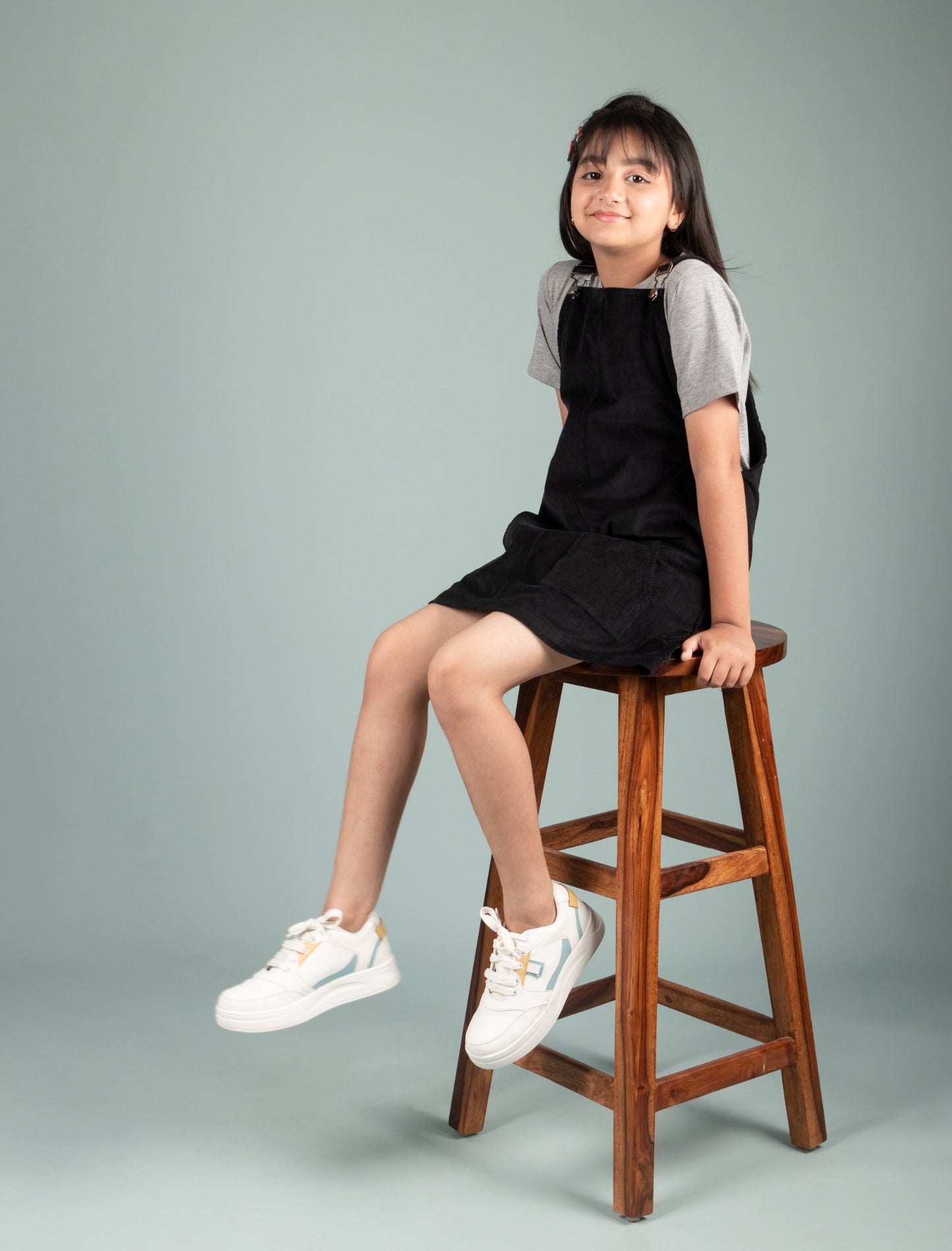 Classic Corduroy Pinafore Dress for Kids Girls with T-shirt (Black) - Tweeny Mini