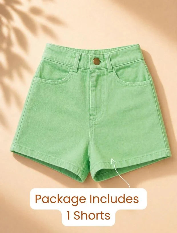 Lime Green Denim Shorts for Kids Girls