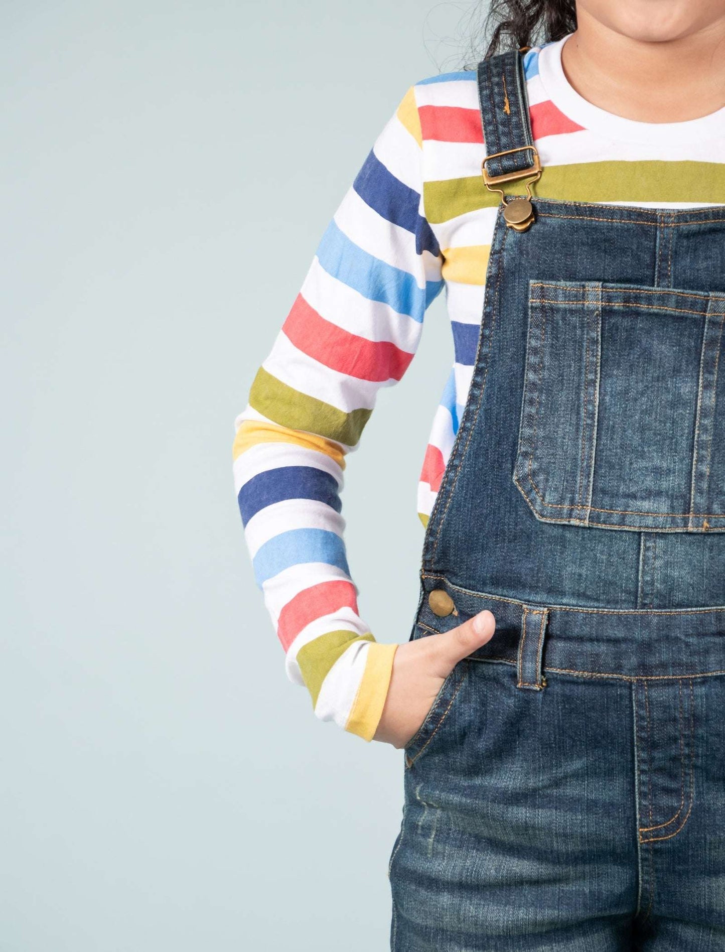 Girls Denim Dungaree with T-Shirt Full Sleeve Combo Set (Dark Blue) - Tweeny Mini