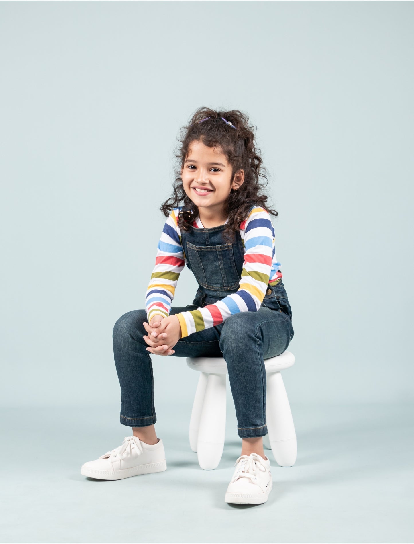 Girls Denim Dungaree with T-Shirt Full Sleeve Combo Set (Dark Blue) - Tweeny Mini