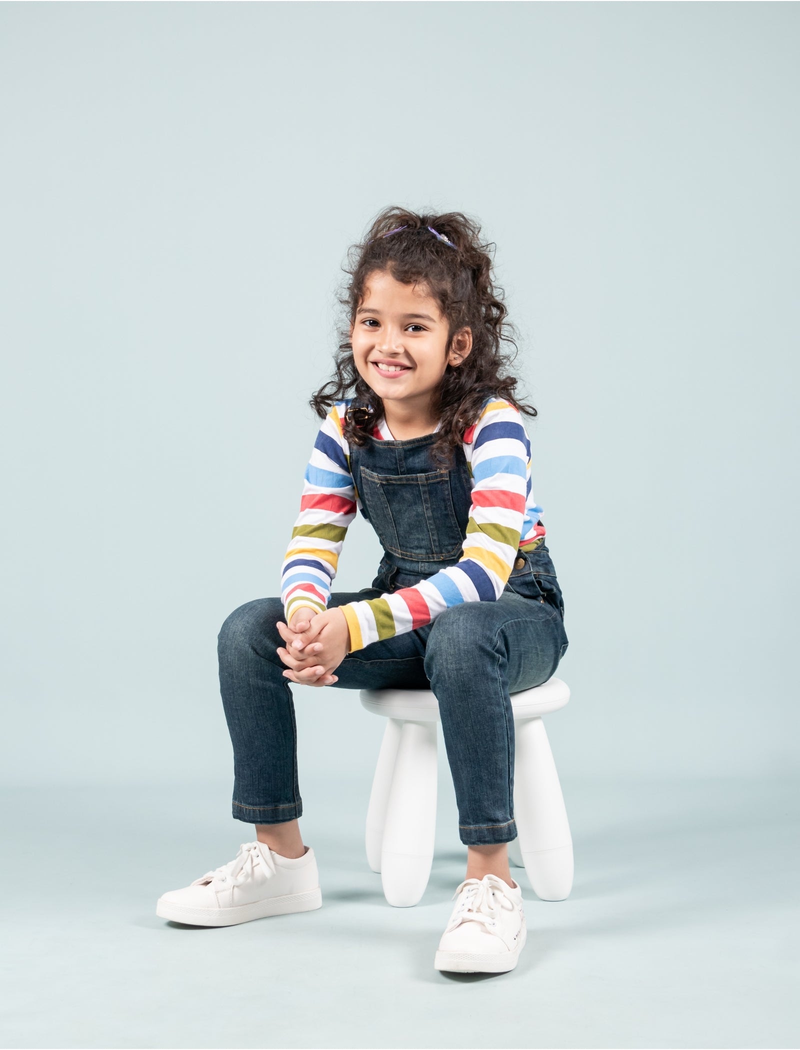 Girls Denim Dungaree with T-Shirt Full Sleeve Combo Set (Dark Blue) - Tweeny Mini