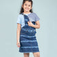 Girls Kids Tie Dye Denim Dungaree Dress with Half Sleeve T-shirt (Dark Blue) - Tweeny Mini