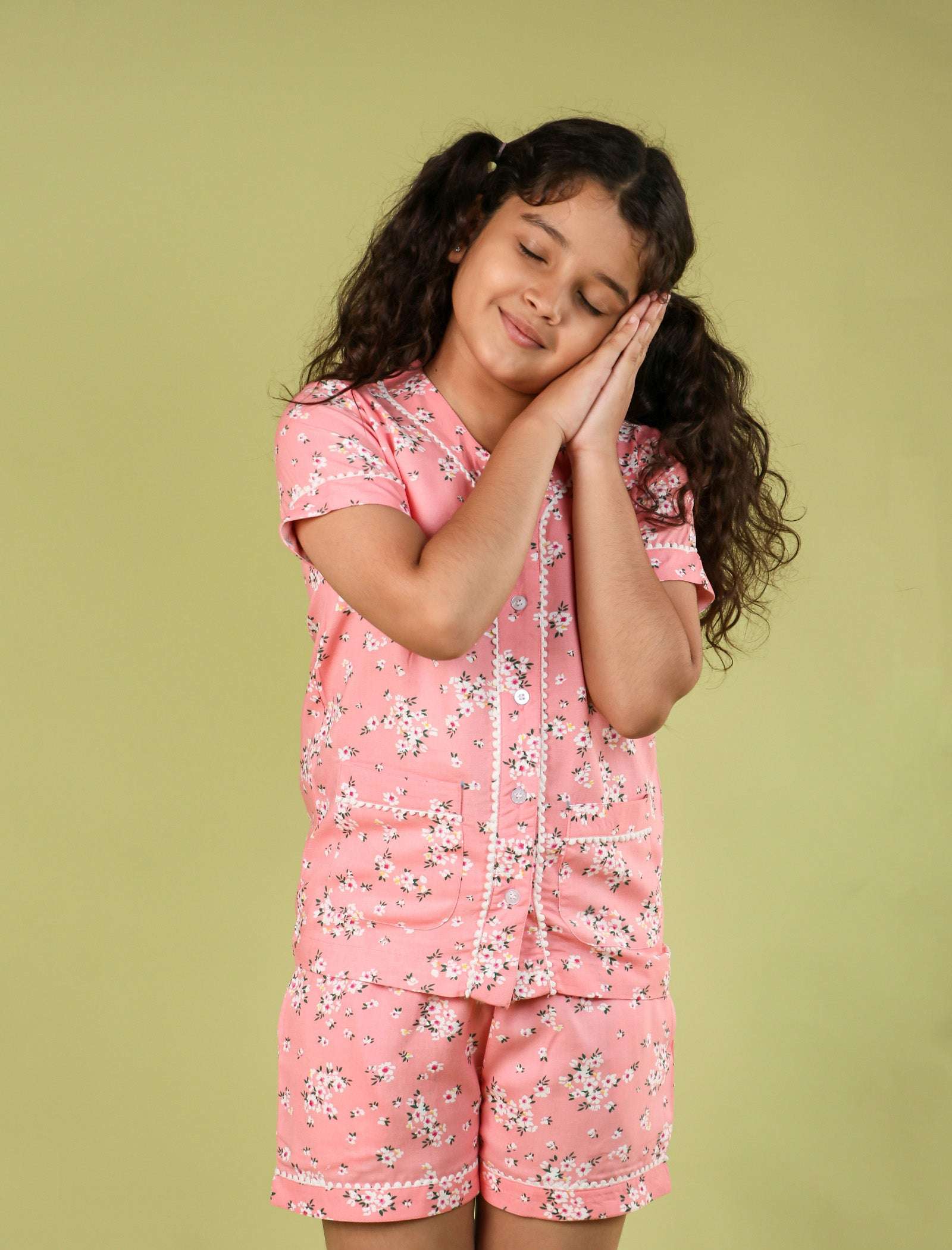 Pure Rayon Floral Nightdress for Kids Girls (Peach) - Tweeny Mini