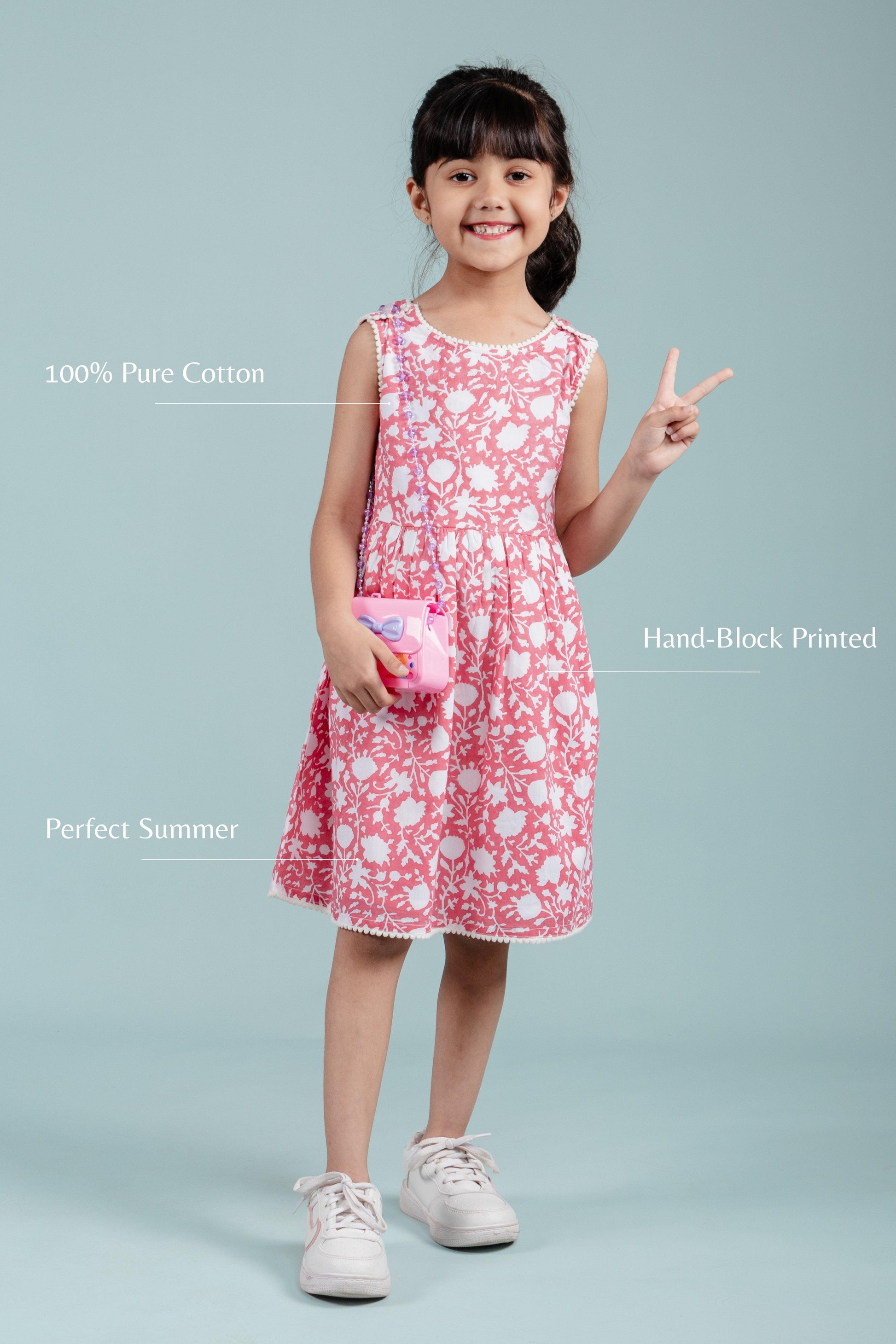 Hand Block Floral Printed Frock for Girls Kids (Red) - Tweeny Mini