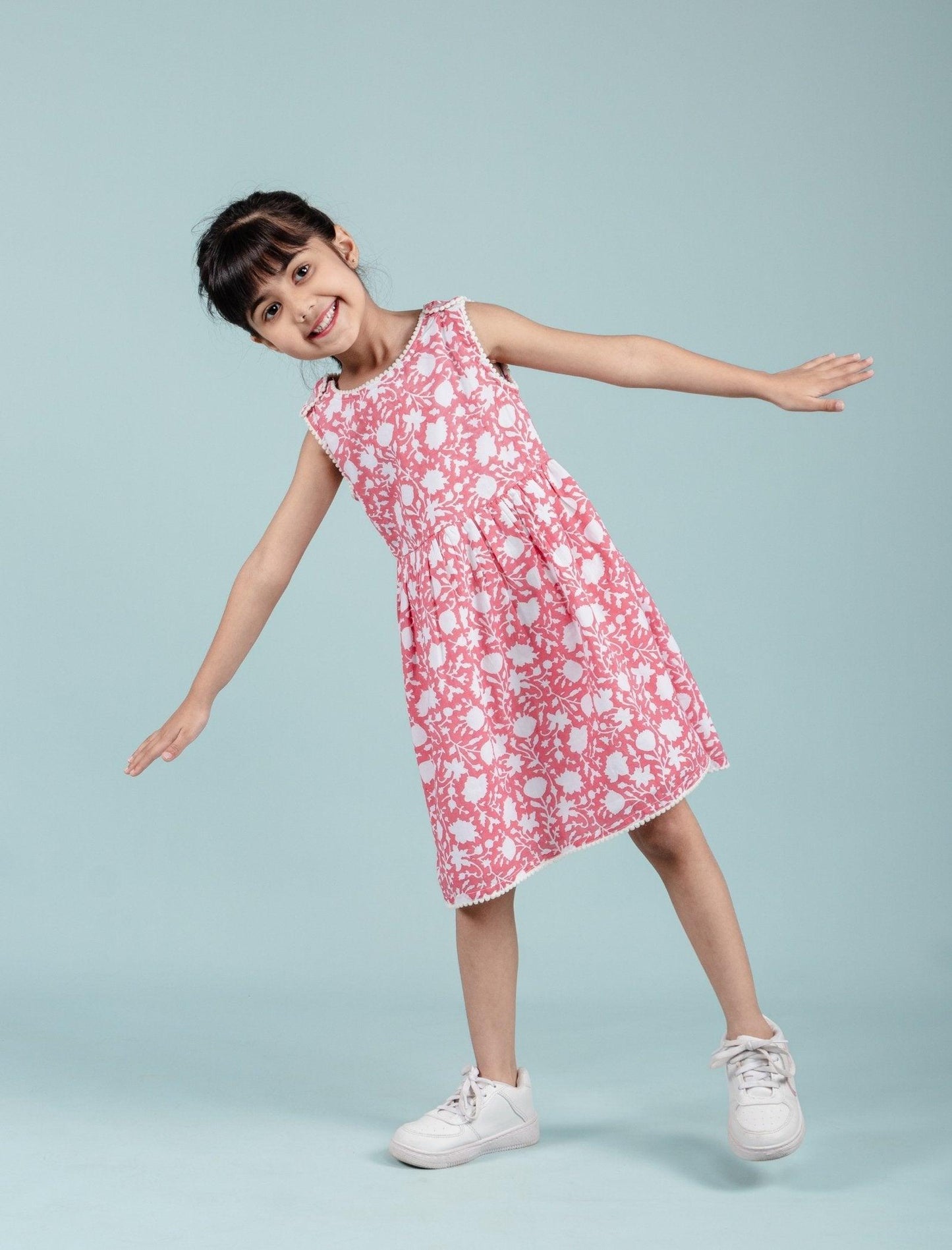 Hand Block Floral Printed Frock for Girls Kids (Red) - Tweeny Mini