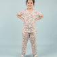 Pure Rayon Floral Printed Night Dress for Girls Kids with Pyjama Set (Half Sleeve, Beige) - Tweeny Mini