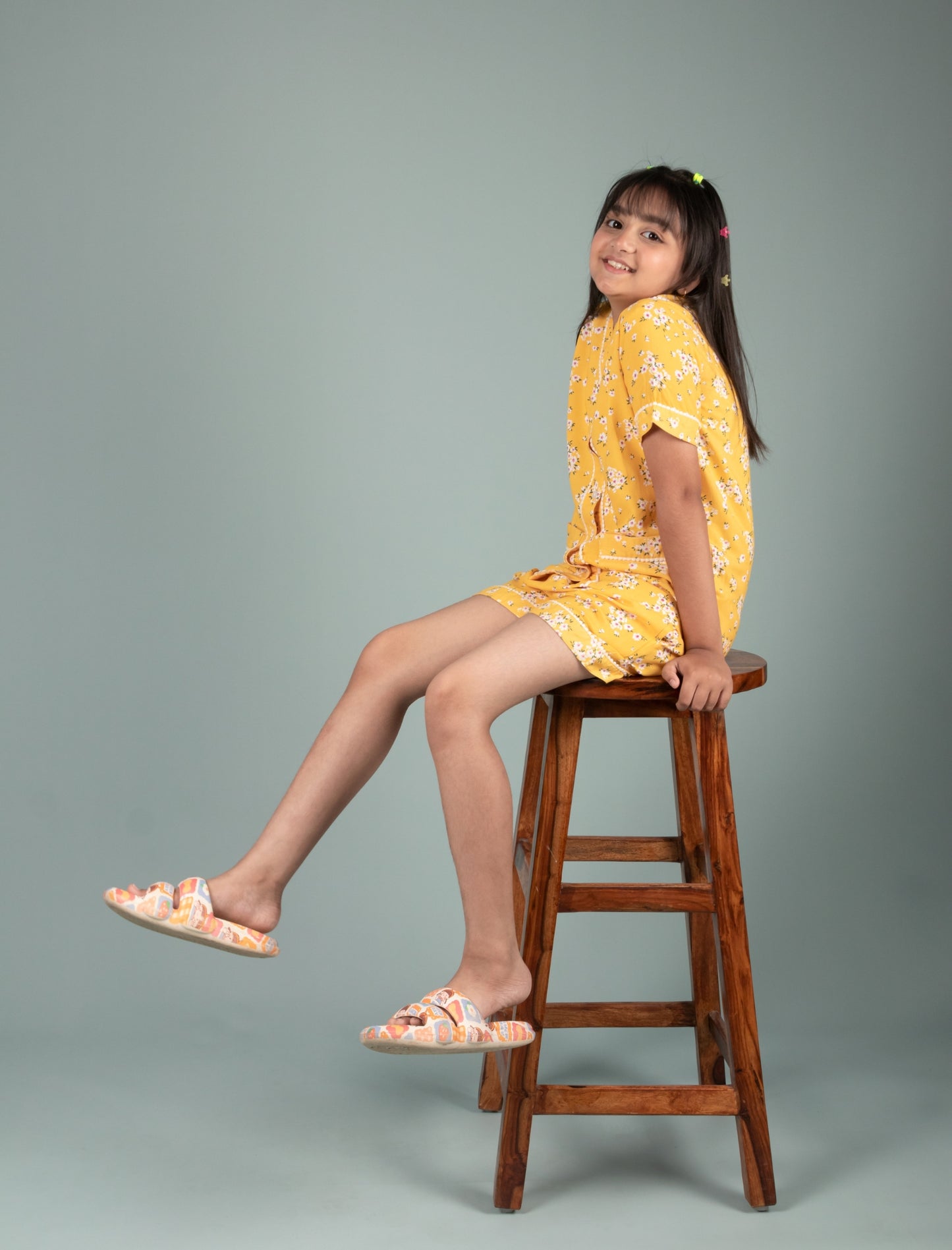 Floral Night Dress for Girls Kids with Shorts Set (Yellow) - Tweeny Mini