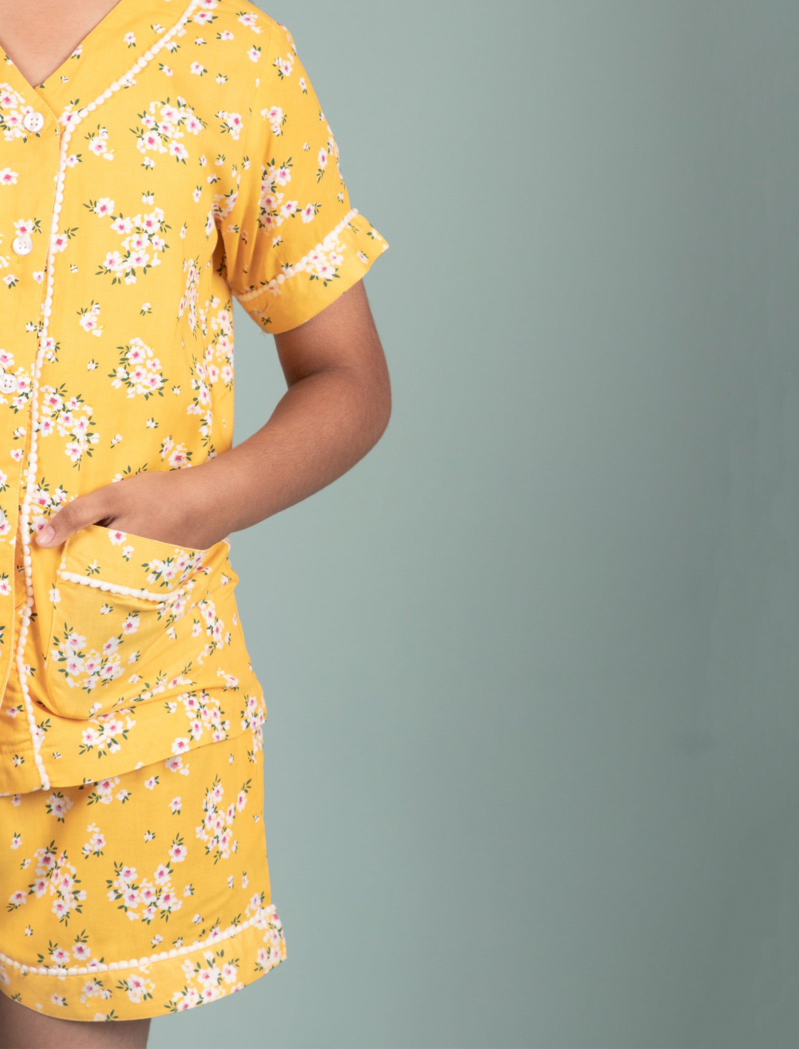 Floral Night Dress for Girls Kids with Shorts Set (Yellow) - Tweeny Mini