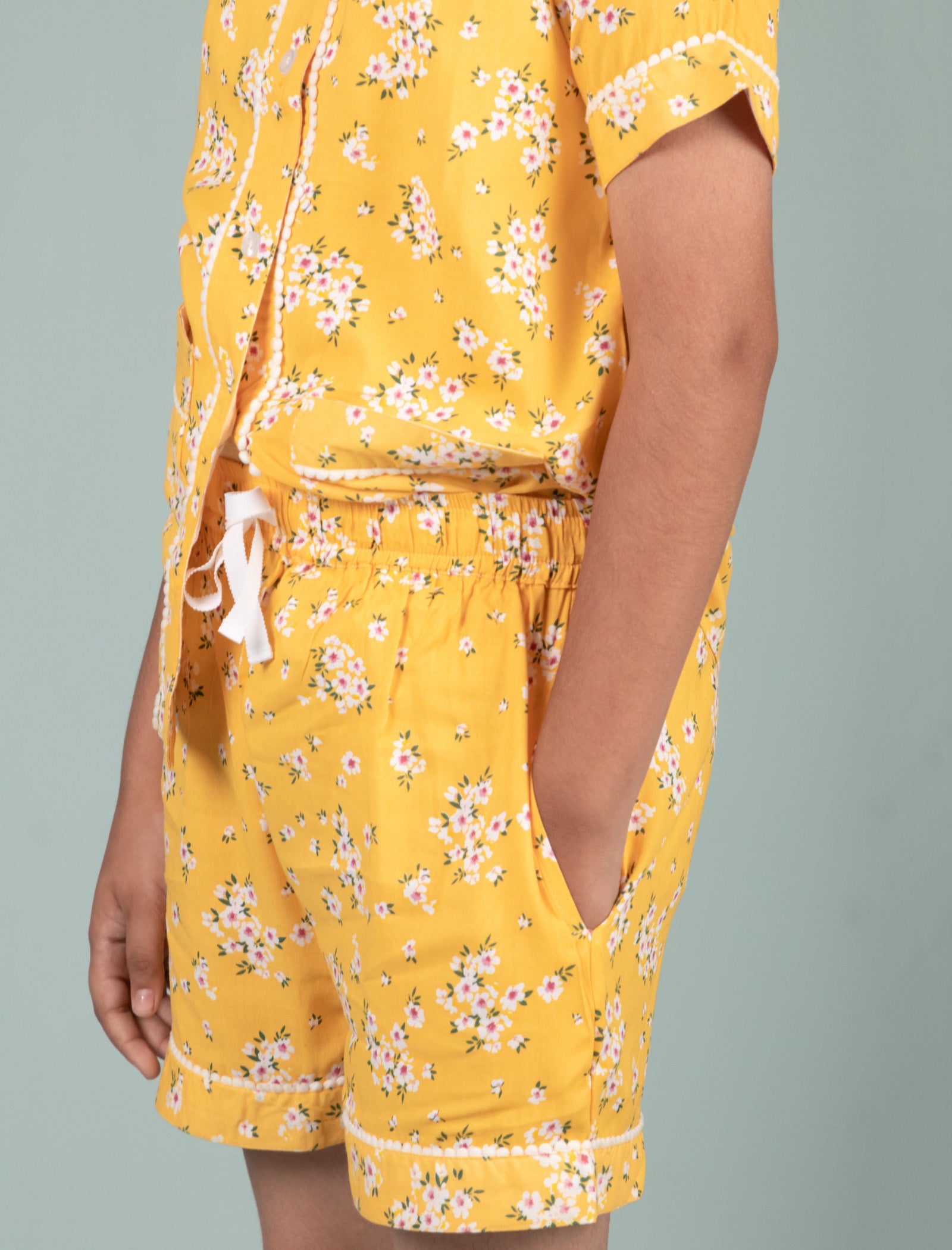 Floral Night Dress for Girls Kids with Shorts Set (Yellow) - Tweeny Mini