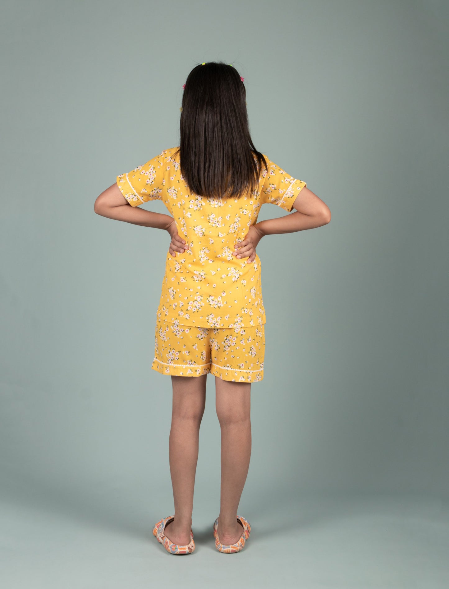 Floral Night Dress for Girls Kids with Shorts Set (Yellow) - Tweeny Mini