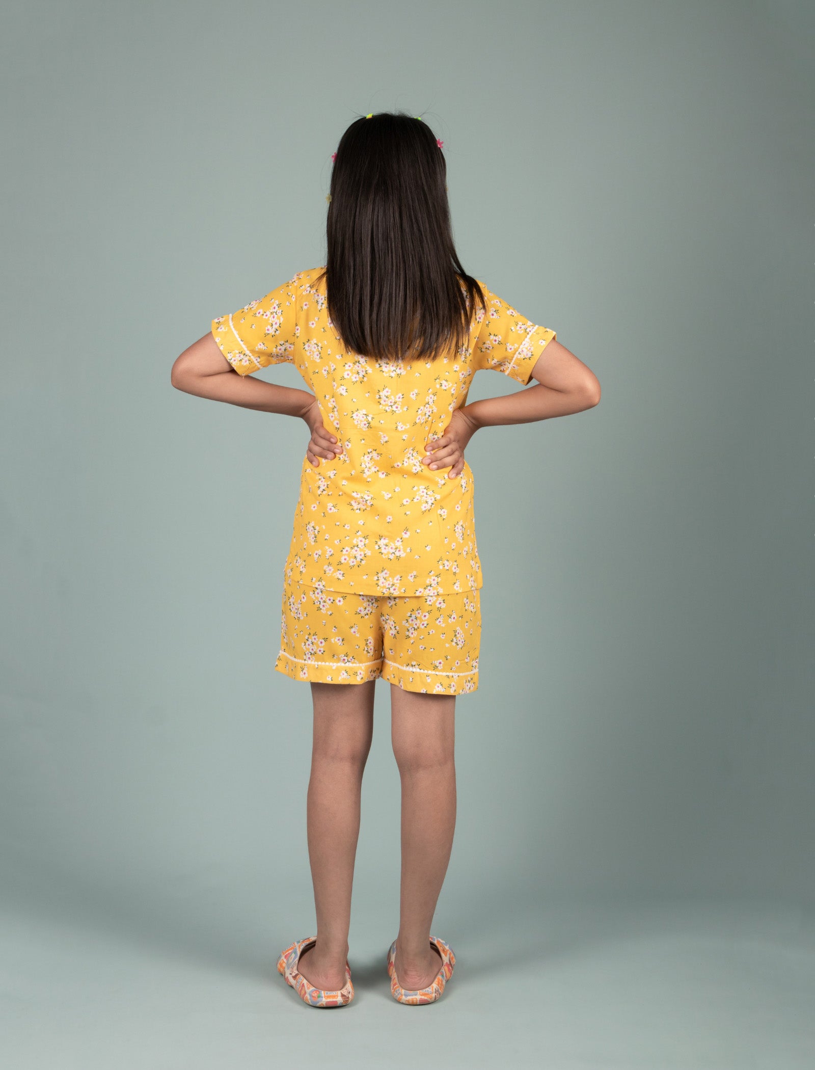 Floral Night Dress for Girls Kids with Shorts Set (Yellow) - Tweeny Mini