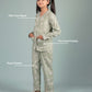 Pure Rayon Floral Nightsuit for Girls Kids (Full Sleeves, Green) - Tweeny Mini