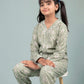Pure Rayon Floral Nightsuit for Girls Kids (Full Sleeves, Green) - Tweeny Mini