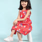 Rainbow & Unicorn Printed Frock for Kids Girls (Red) - Tweeny Mini