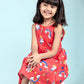 Rainbow & Unicorn Printed Frock for Kids Girls (Red) - Tweeny Mini