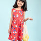 Rainbow & Unicorn Printed Frock for Kids Girls (Red) - Tweeny Mini