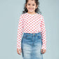 Hand Printed Pure Cotton Full Sleeve T-Shirt for Girls Kids (Red Polka Dot) - Tweeny Mini
