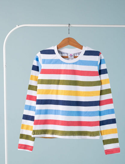 Hand Printed Full Sleeve Cotton T-Shirt for Girls Kids (Multi Stripe) - Tweeny Mini