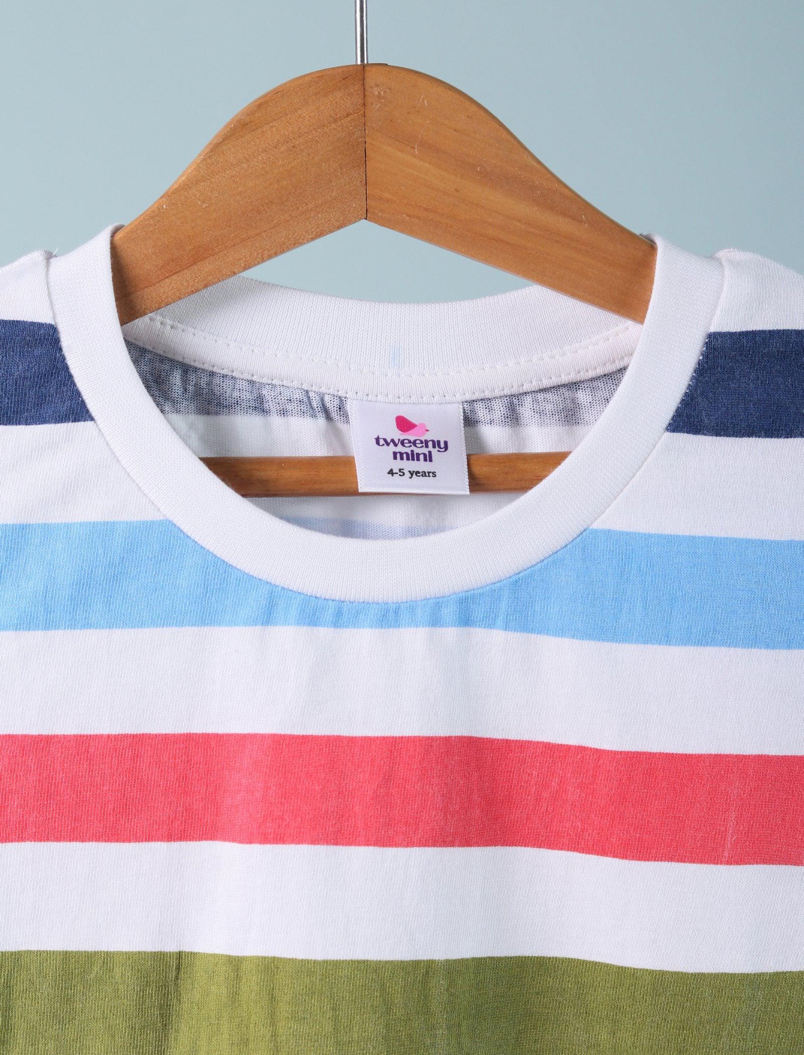 Hand Printed Full Sleeve Cotton T-Shirt for Girls Kids (Multi Stripe) - Tweeny Mini