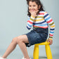 Hand Printed Full Sleeve Cotton T-Shirt for Girls Kids (Multi Stripe) - Tweeny Mini