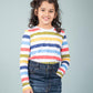 Hand Printed Full Sleeve Cotton T-Shirt for Girls Kids (Multi Stripe) - Tweeny Mini