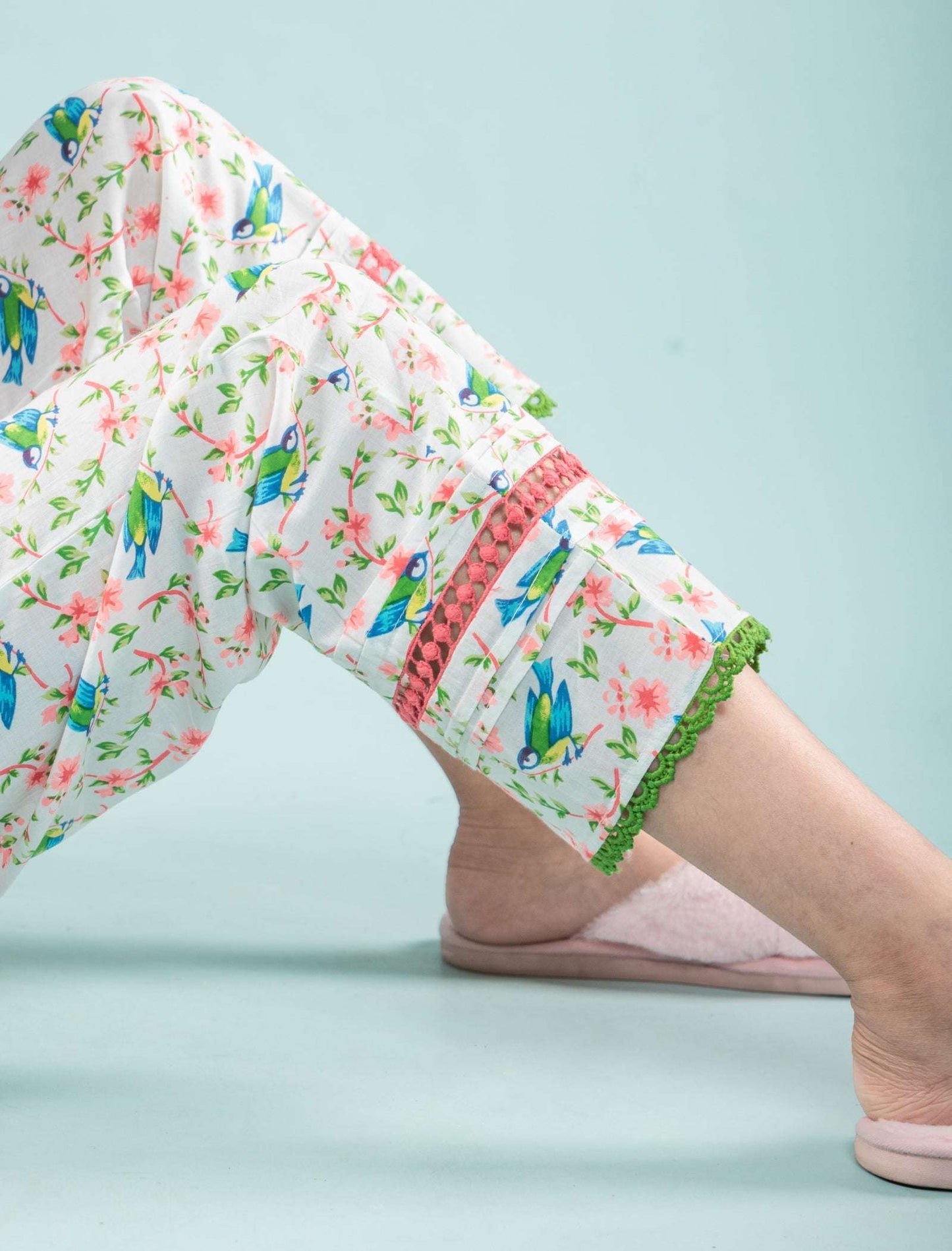 Bird Printed Girls Cotton Nightsuit with Eye Mask (Green) - Tweeny Mini