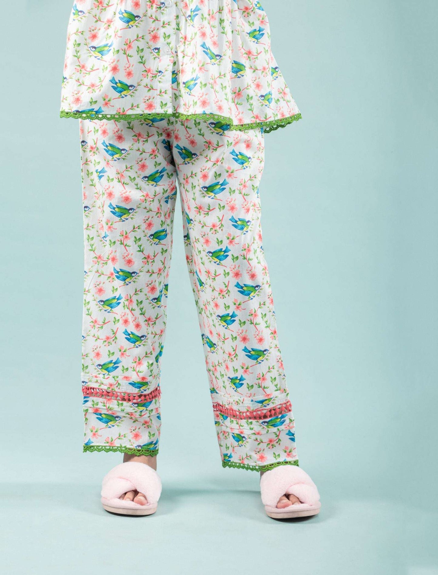 Bird Printed Girls Cotton Nightsuit with Eye Mask (Green) - Tweeny Mini