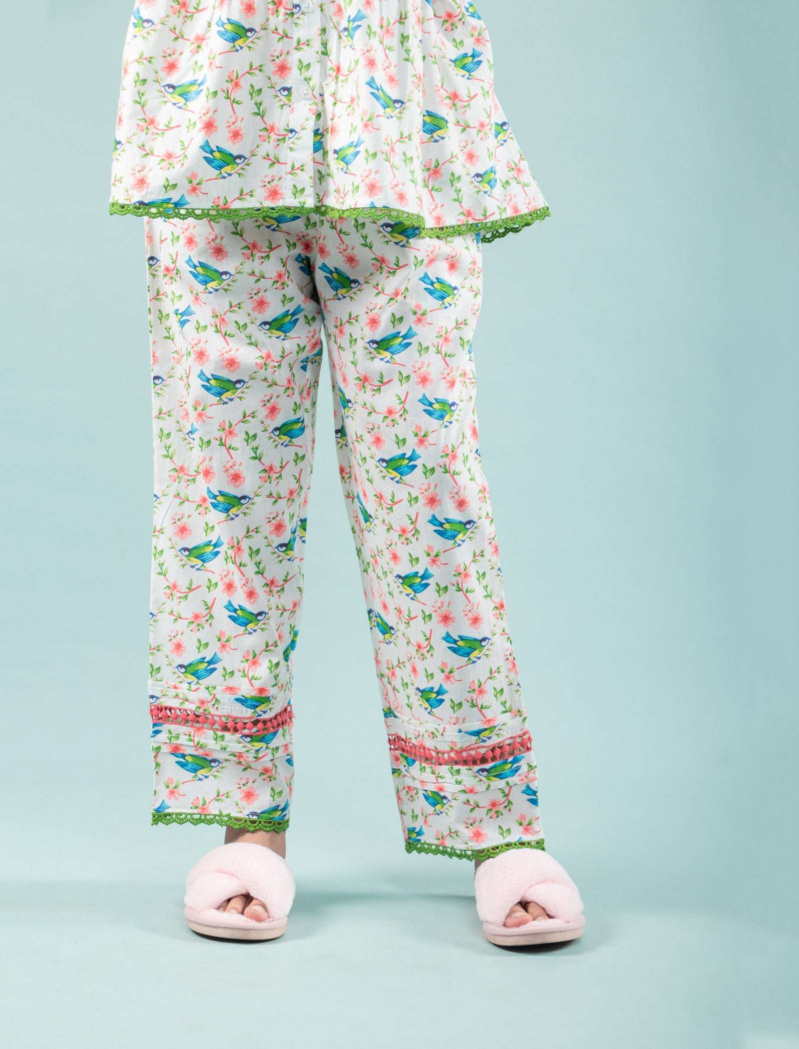 Bird Printed Girls Cotton Nightsuit with Eye Mask (Green) - Tweeny Mini