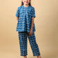 Peacock Print Night Suit for Kids Girls (Indigo Blue) - Tweeny Mini