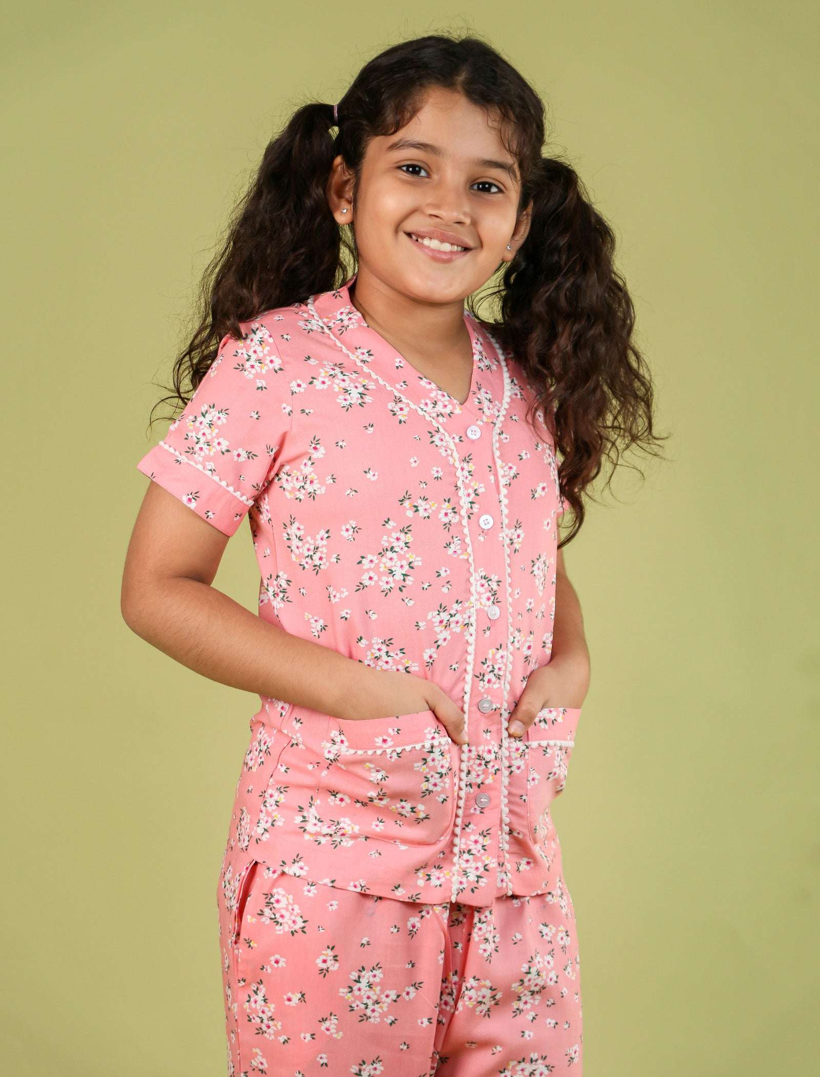 Summer Floral Girls Night Suit for Kids (Peach) - Tweeny Mini