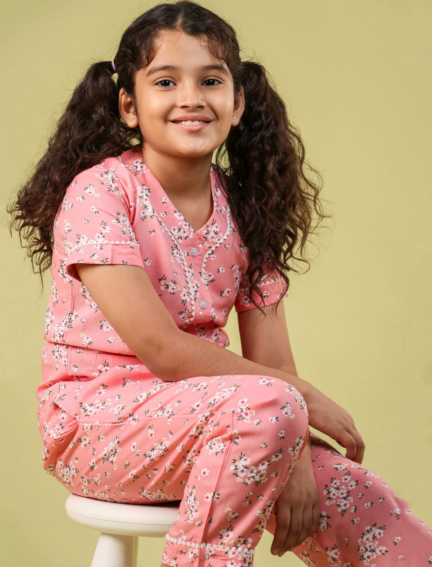 Summer Floral Girls Night Suit for Kids (Peach) - Tweeny Mini