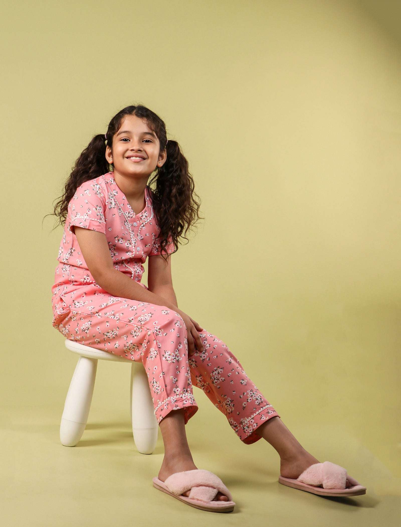 Summer Floral Girls Night Suit for Kids (Peach) - Tweeny Mini