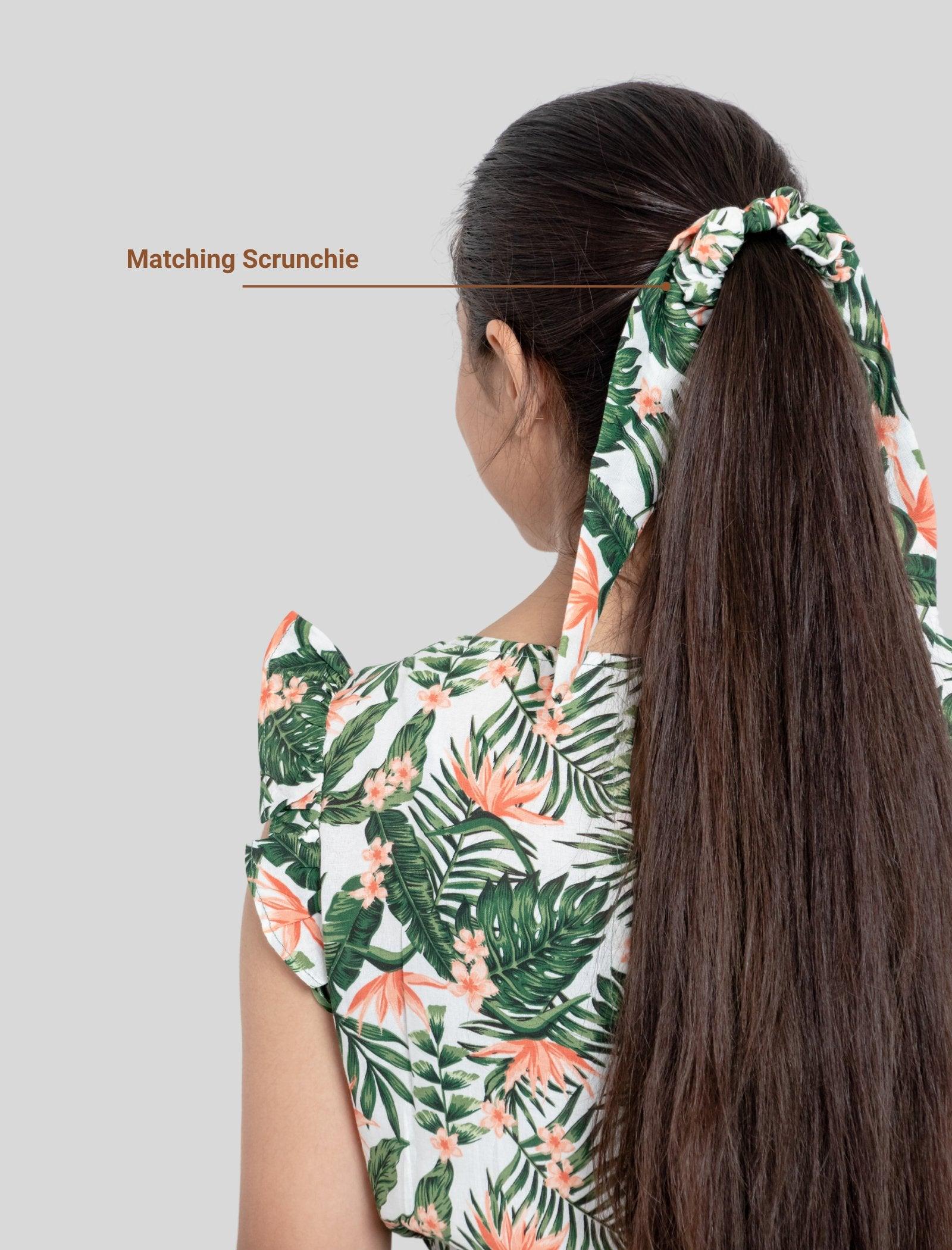 Tropical Floral Summer Jumpsuit for Kids Girls (Green) - Tweeny Mini